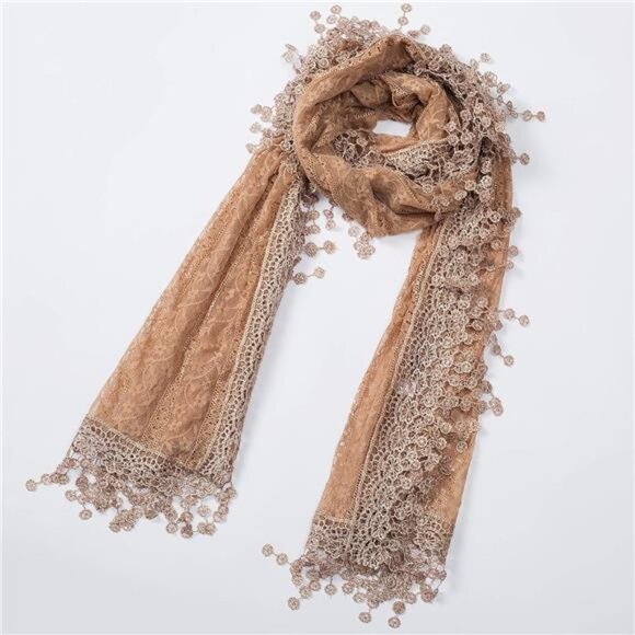 Cindy and Wendy Lightweight Soft Leaf Lace Fringes Scarf shawl for Women - Picture 4 of 10